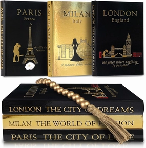 SIMPILIFY ASTHETIC - Decorative Books Set of 3 with Golden Garland Bead - Decorative Books for Coffee Table, Home Decor - Designer Books Decor Set - Faux Books for Bookshelf
