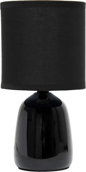 Simple Designs LT1134-BLK 10.04" Tall Traditional Ceramic Thimble Base Bedside Table Desk Lamp w Matching Fabric Shade for Home Decor, Nightstand, Bedroom, Living Room, Entryway, Office, Black