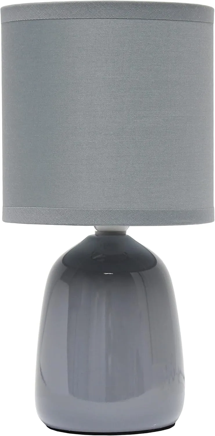 Simple Designs LT1134-GRY 10.04" Tall Traditional Ceramic Thimble Base Bedside Table Desk Lamp w Matching Fabric Shade for Home Decor, Nightstand, Bedroom, Living Room, Entryway, Office, Gray
