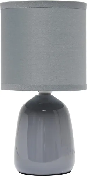 Simple Designs LT1134-GRY 10.04" Tall Traditional Ceramic Thimble Base Bedside Table Desk Lamp w Matching Fabric Shade for Home Decor, Nightstand, Bedroom, Living Room, Entryway, Office, Gray