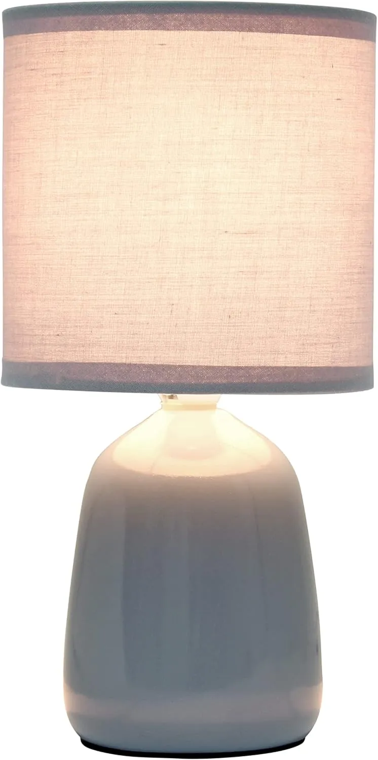 Simple Designs LT1134-GRY 10.04" Tall Traditional Ceramic Thimble Base Bedside Table Desk Lamp w Matching Fabric Shade for Home Decor, Nightstand, Bedroom, Living Room, Entryway, Office, Gray