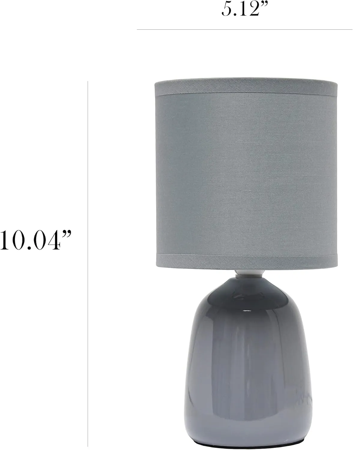 Simple Designs LT1134-GRY 10.04" Tall Traditional Ceramic Thimble Base Bedside Table Desk Lamp w Matching Fabric Shade for Home Decor, Nightstand, Bedroom, Living Room, Entryway, Office, Gray