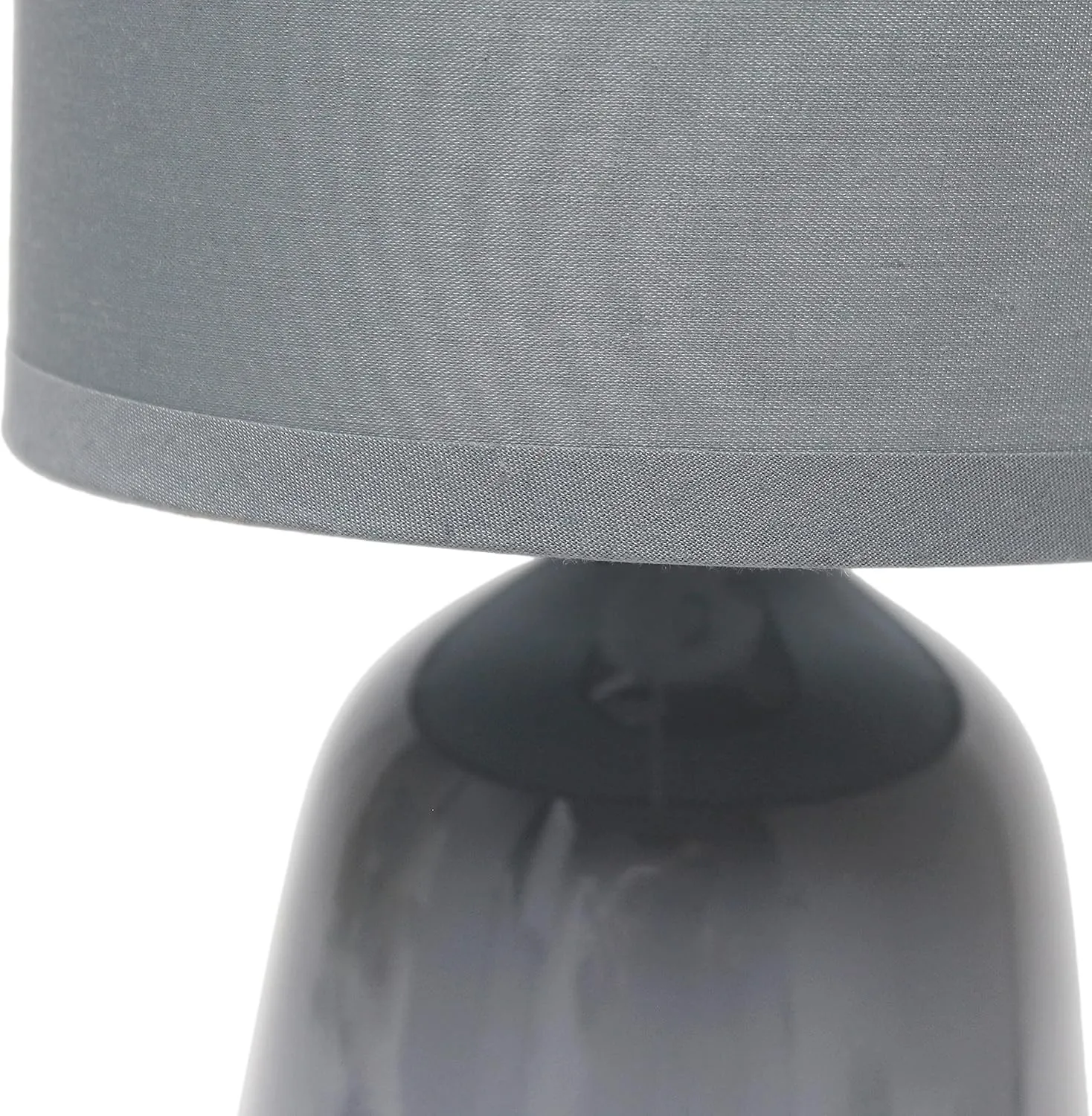 Simple Designs LT1134-GRY 10.04" Tall Traditional Ceramic Thimble Base Bedside Table Desk Lamp w Matching Fabric Shade for Home Decor, Nightstand, Bedroom, Living Room, Entryway, Office, Gray