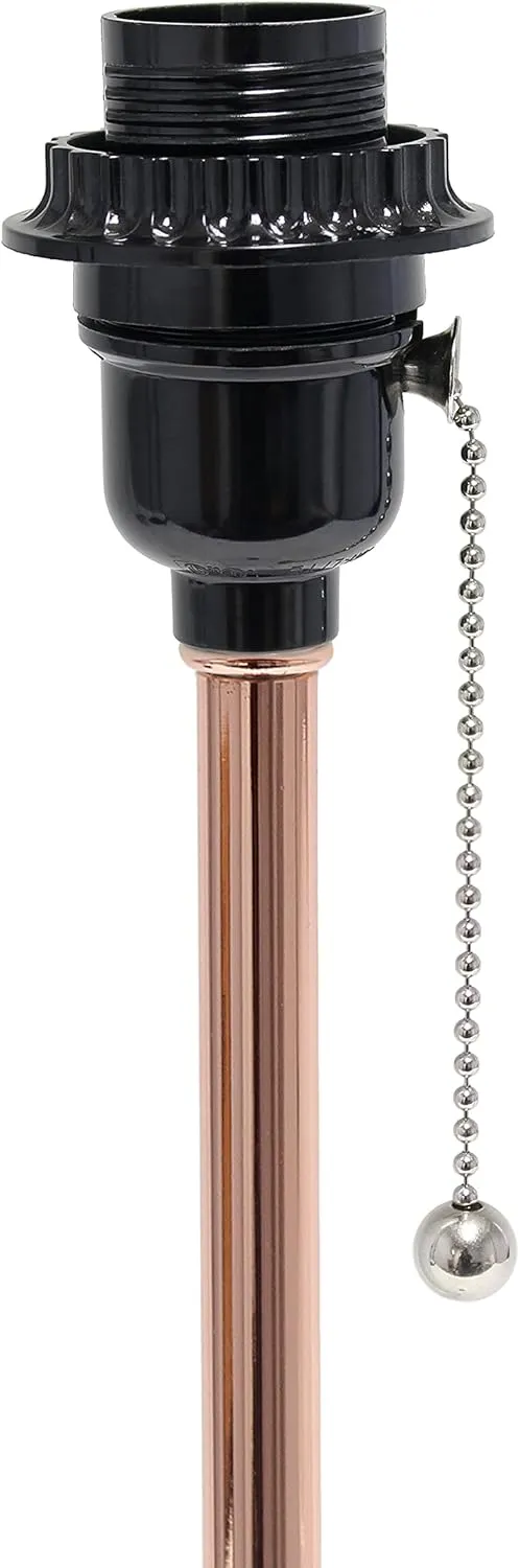 Simple Designs LT2024-RGD Rose Gold Stick Table Desk Lamp with Charging Outlet and Drum Fabric Shade, White Shade