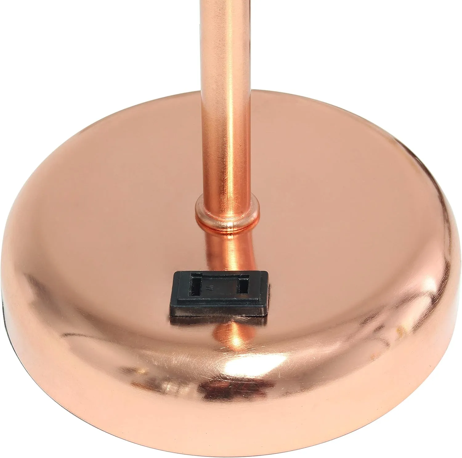 Simple Designs LT2024-RGD Rose Gold Stick Table Desk Lamp with Charging Outlet and Drum Fabric Shade, White Shade