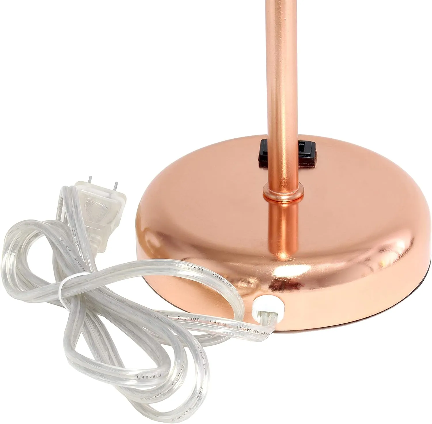 Simple Designs LT2024-RGD Rose Gold Stick Table Desk Lamp with Charging Outlet and Drum Fabric Shade, White Shade
