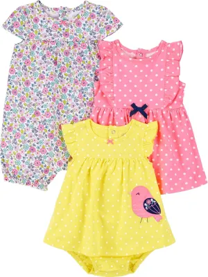 Simple Joys by Carter's Baby Girls' 3-Pack Romper, Sunsuit and Dress
