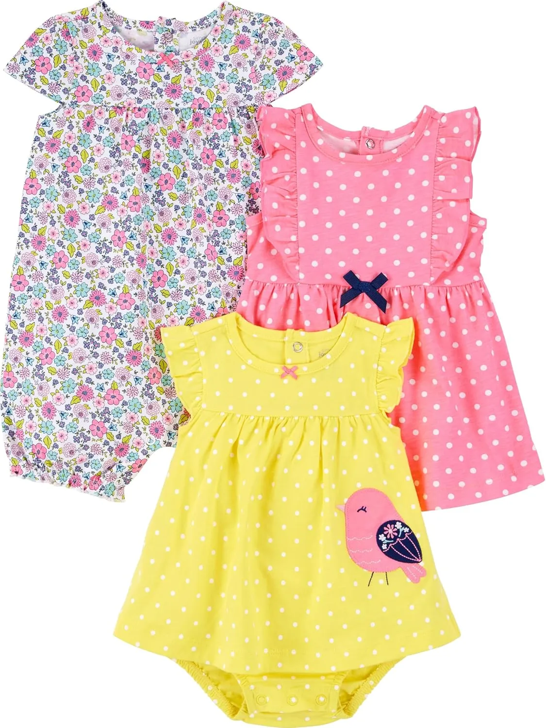 Simple Joys by Carter's Baby Girls' 3-Pack Romper, Sunsuit and Dress