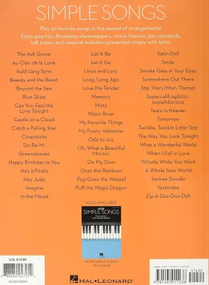 Simple Songs - The Easiest Easy Piano Songs Spiral-bound – April 1, 2015