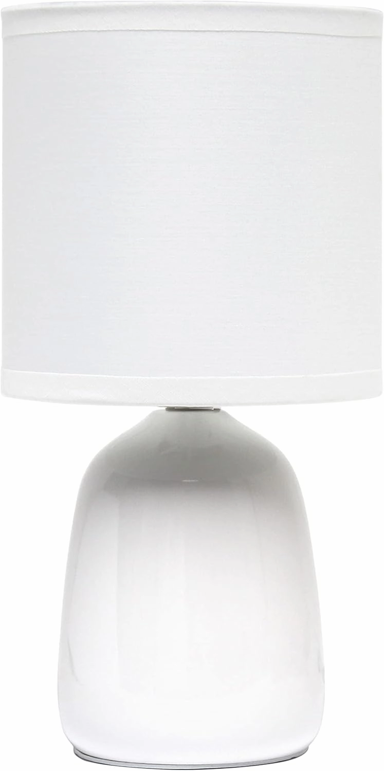 Simple Designs LT1134-OFF 10.04" Tall Traditional Ceramic Thimble Base Bedside Table Desk Lamp w Matching Fabric Shade for Home Decor, Nightstand, Bedroom, Living Room, Entryway, Office, Off White