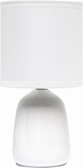 Simple Designs LT1134-OFF 10.04" Tall Traditional Ceramic Thimble Base Bedside Table Desk Lamp w Matching Fabric Shade for Home Decor, Nightstand, Bedroom, Living Room, Entryway, Office, Off White