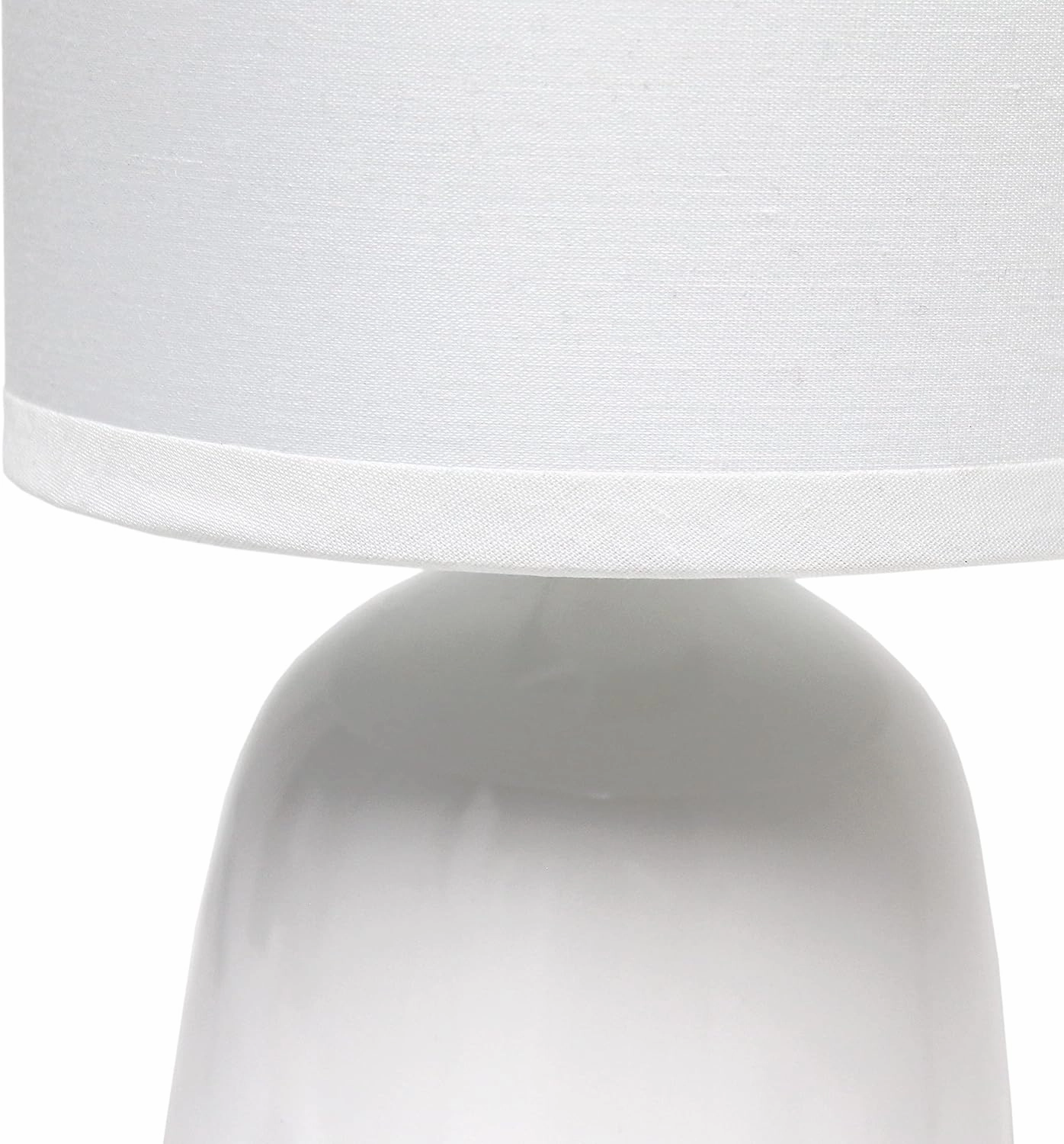 Simple Designs LT1134-OFF 10.04" Tall Traditional Ceramic Thimble Base Bedside Table Desk Lamp w Matching Fabric Shade for Home Decor, Nightstand, Bedroom, Living Room, Entryway, Office, Off White