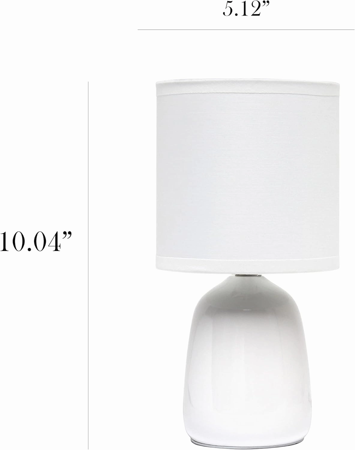 Simple Designs LT1134-OFF 10.04" Tall Traditional Ceramic Thimble Base Bedside Table Desk Lamp w Matching Fabric Shade for Home Decor, Nightstand, Bedroom, Living Room, Entryway, Office, Off White