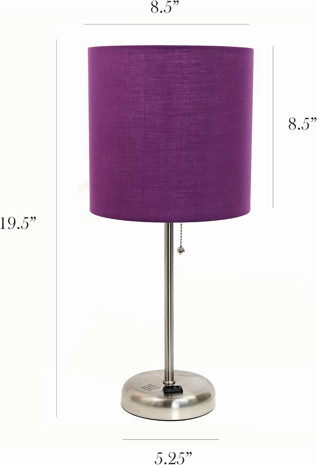 Simple Designs LT2024-PRP Brushed Steel Stick Table Desk Lamp with Charging Outlet and Drum Fabric Shade, Purple
