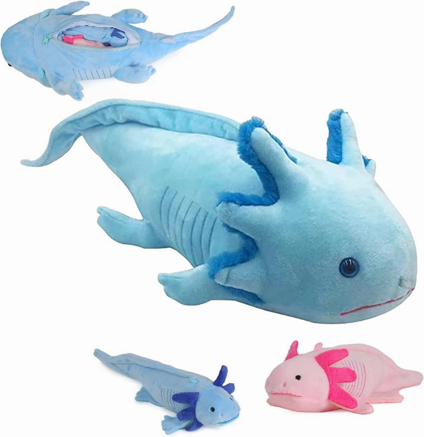 Simulation Blue Axolotl Plush Toy, Axolotl Stuffed Animal Plush Soft Zippered Blue Axolotl Set, Kids Gift, Adorable Room Decor…