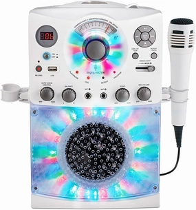 Singing Machine Portable Karaoke Machine for Adults & Kids with Wired Microphone, White - Built-In Speaker, Bluetooth with LED Disco Lights - Karaoke System with CD G Player & USB Connectivity