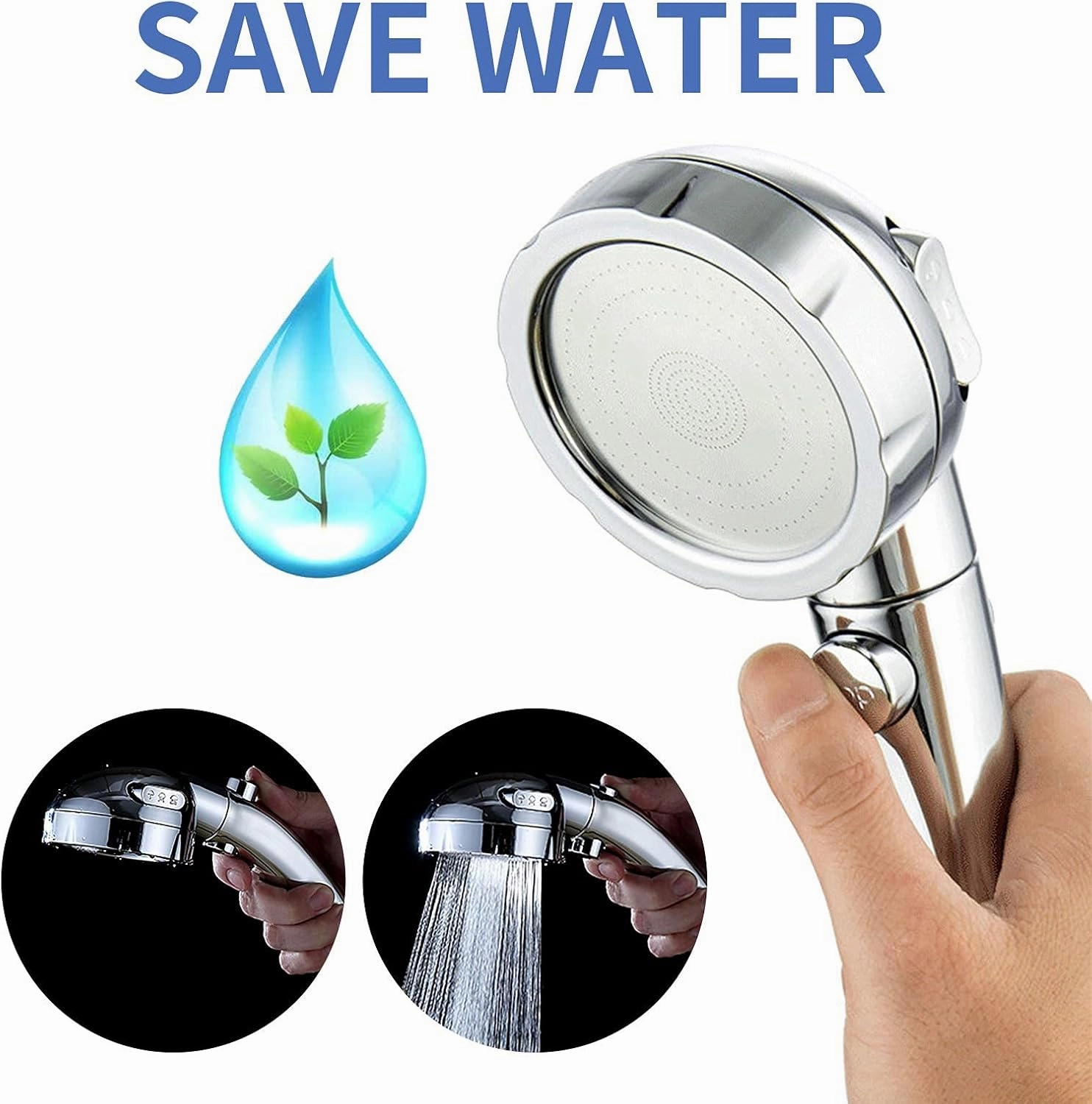 SINGSUO High Pressure Handheld Shower Head with On Off Switch, Detachable Shower Head, 3 Spray Modes Shower Massager Handheld with Hose and Adjustable Angle Bracket (Chrome)
