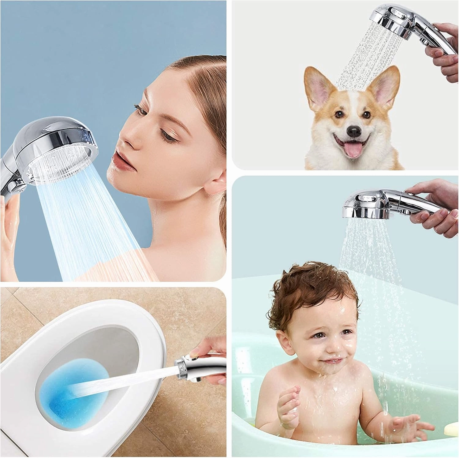 SINGSUO High Pressure Handheld Shower Head with On Off Switch, Detachable Shower Head, 3 Spray Modes Shower Massager Handheld with Hose and Adjustable Angle Bracket (Chrome)