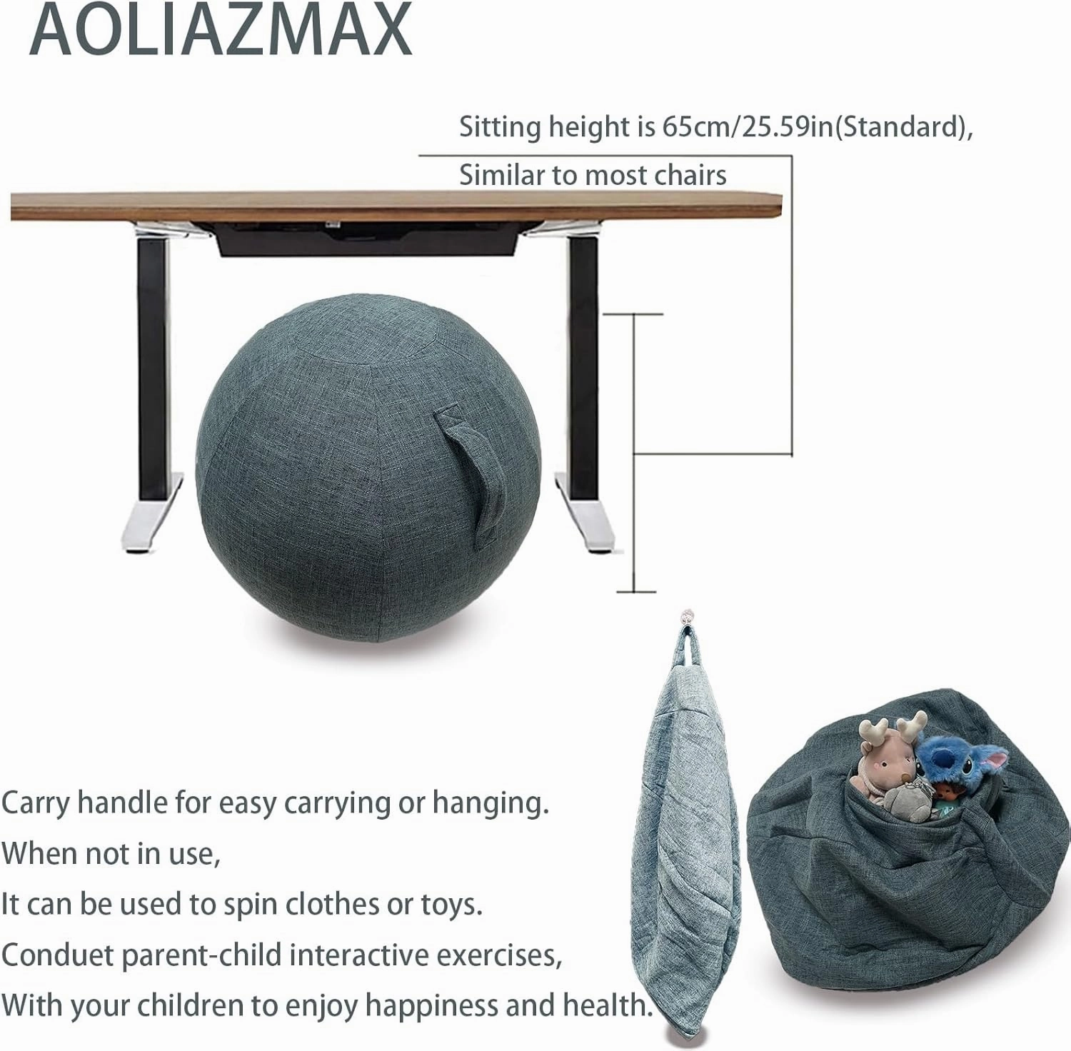 Sitting Ball Cover, Air Stopper Plug Pin Adapter, 65cm 75cm Birthing Ball Exercise Ball Cover for Pregnancy Ball Yoga Ball Core Ball Covers Storage Bag Accessories (No Yoga Ball)