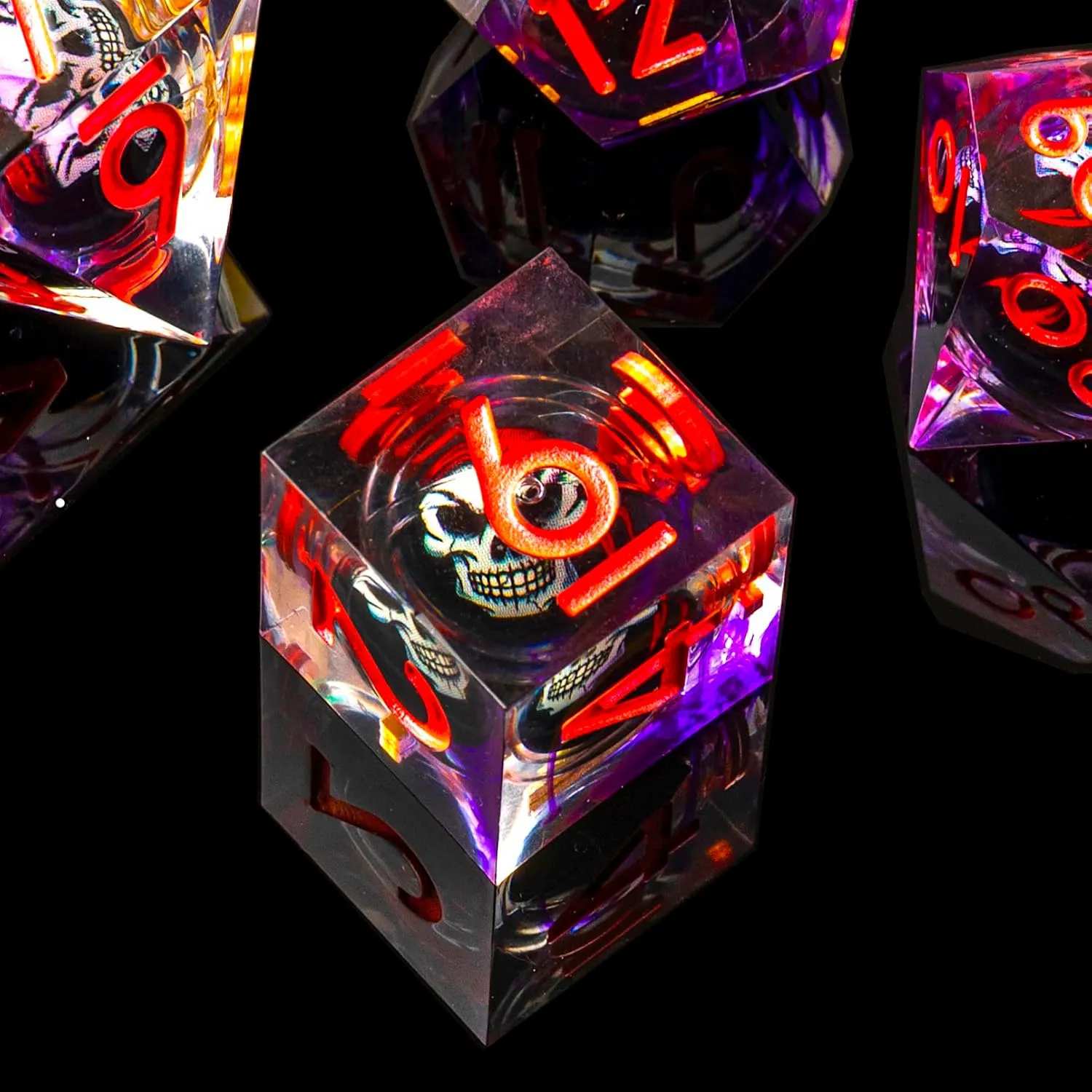 Skull DND Dice Set, Sharp Edged Resin Dice Set for Dungeons and Dragons, 7pcs RPG Polyhedral D&D Dice, MTG Role Playing Dice D20 D12 D10 D8 D6 D4 with Gift Box(Purple Pink)