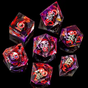 Skull DND Dice Set, Sharp Edged Resin Dice Set for Dungeons and Dragons, 7pcs RPG Polyhedral D&D Dice, MTG Role Playing Dice D20 D12 D10 D8 D6 D4 with Gift Box(Purple Pink)