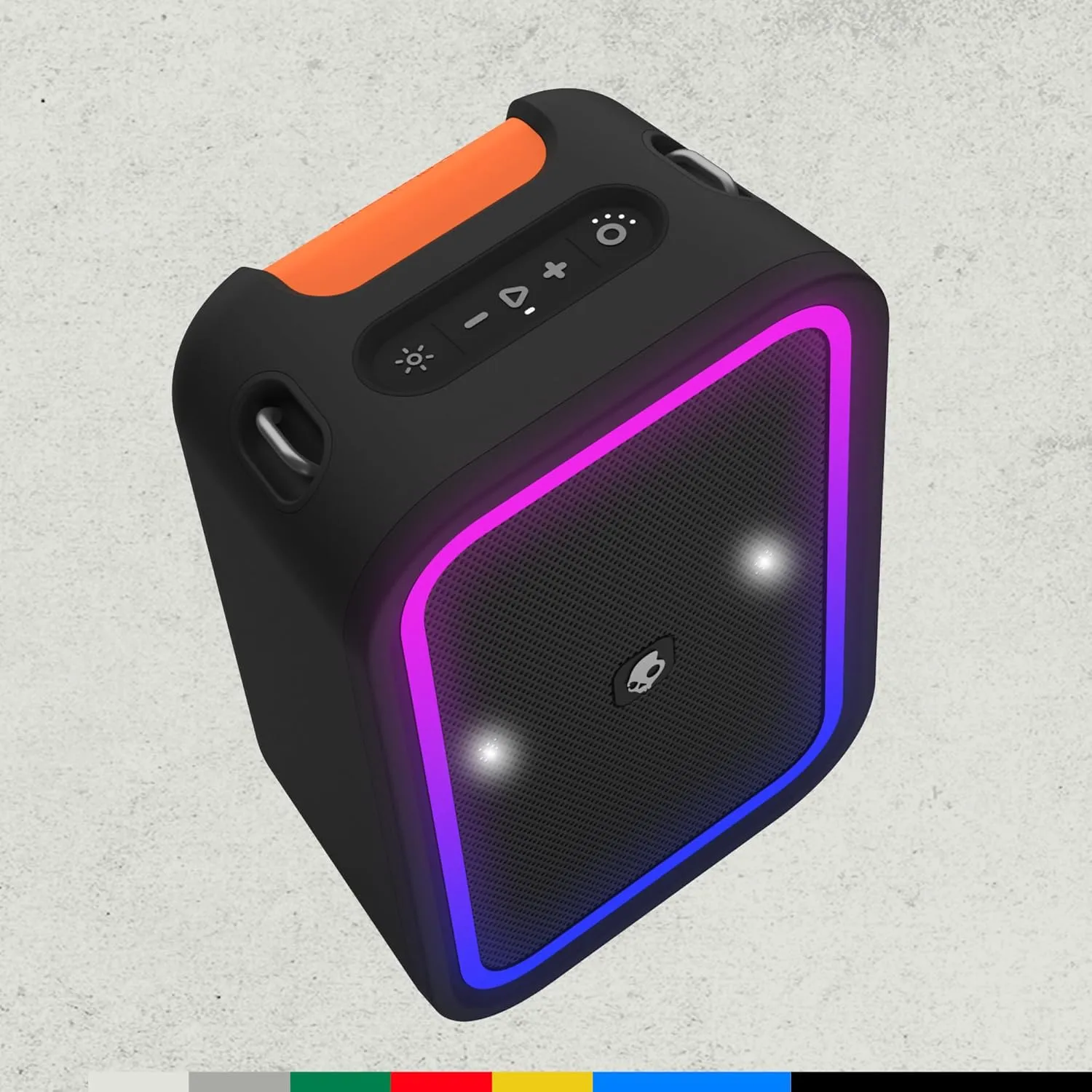 Skullcandy Stomp Bluetooth Speaker – IPX7 Waterproof Wireless Portable Speaker, with LED Lightshow & Strobe Modes, 12 Hour Battery, Multi-Link, & USB-C & USB-A Output Charging
