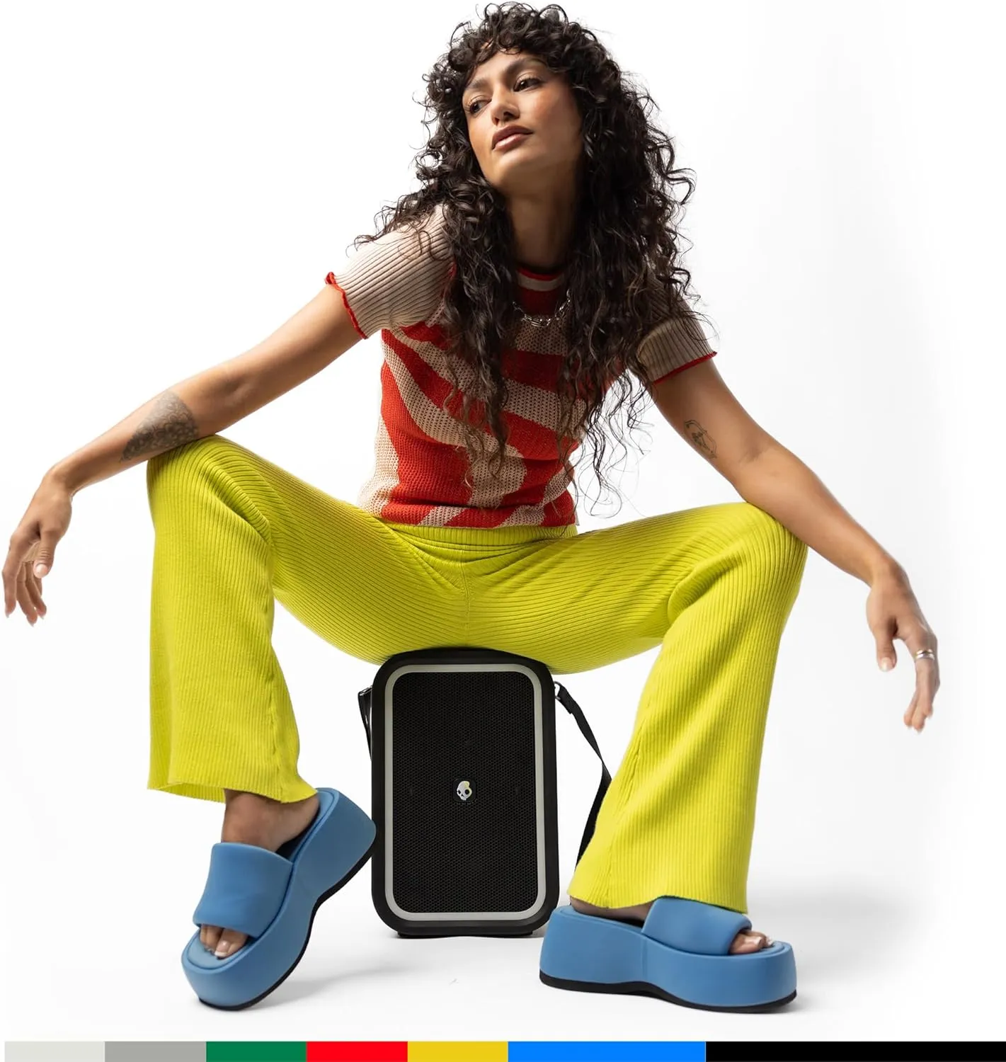 Skullcandy Stomp Bluetooth Speaker – IPX7 Waterproof Wireless Portable Speaker, with LED Lightshow & Strobe Modes, 12 Hour Battery, Multi-Link, & USB-C & USB-A Output Charging