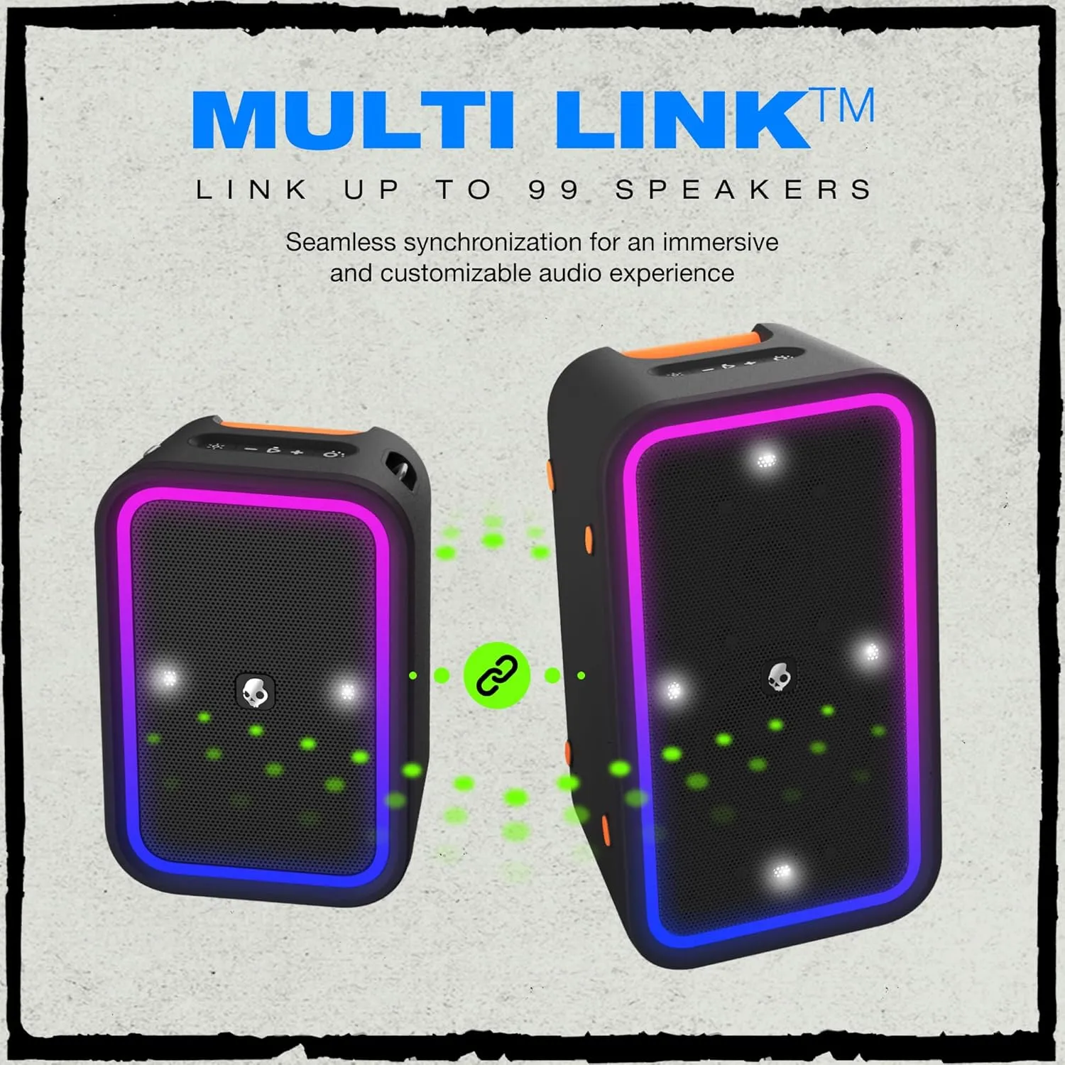 Skullcandy Stomp Bluetooth Speaker – IPX7 Waterproof Wireless Portable Speaker, with LED Lightshow & Strobe Modes, 12 Hour Battery, Multi-Link, & USB-C & USB-A Output Charging