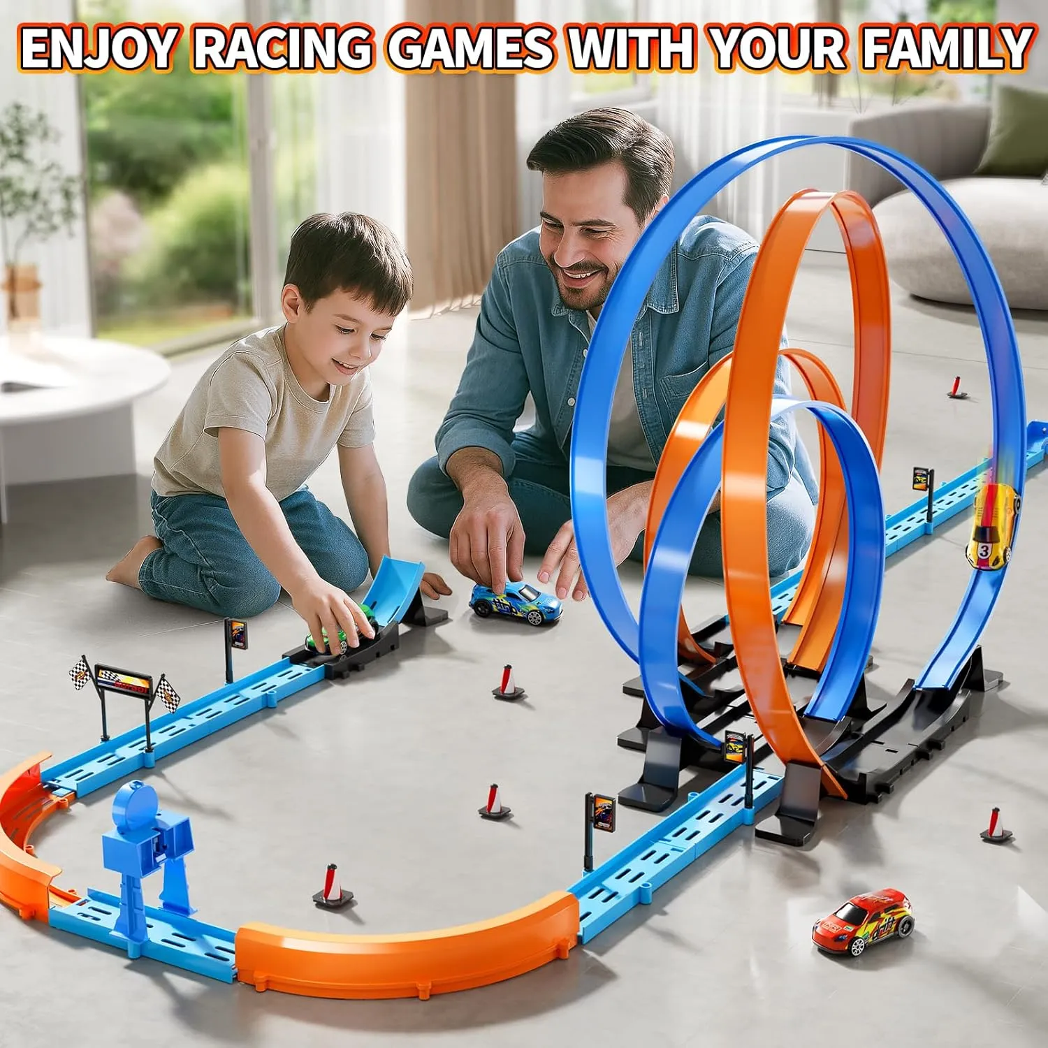 Slot Car Games Race Cars Toys for Boys Kids Age 5-7, Toy Cars Track Set with 4 Slot Cars, Loop Track and Jump Ramp, Slot Car Race Track Sets for 3 4 5 6 7 8  Year Old Boy Girl Birthday Gifts