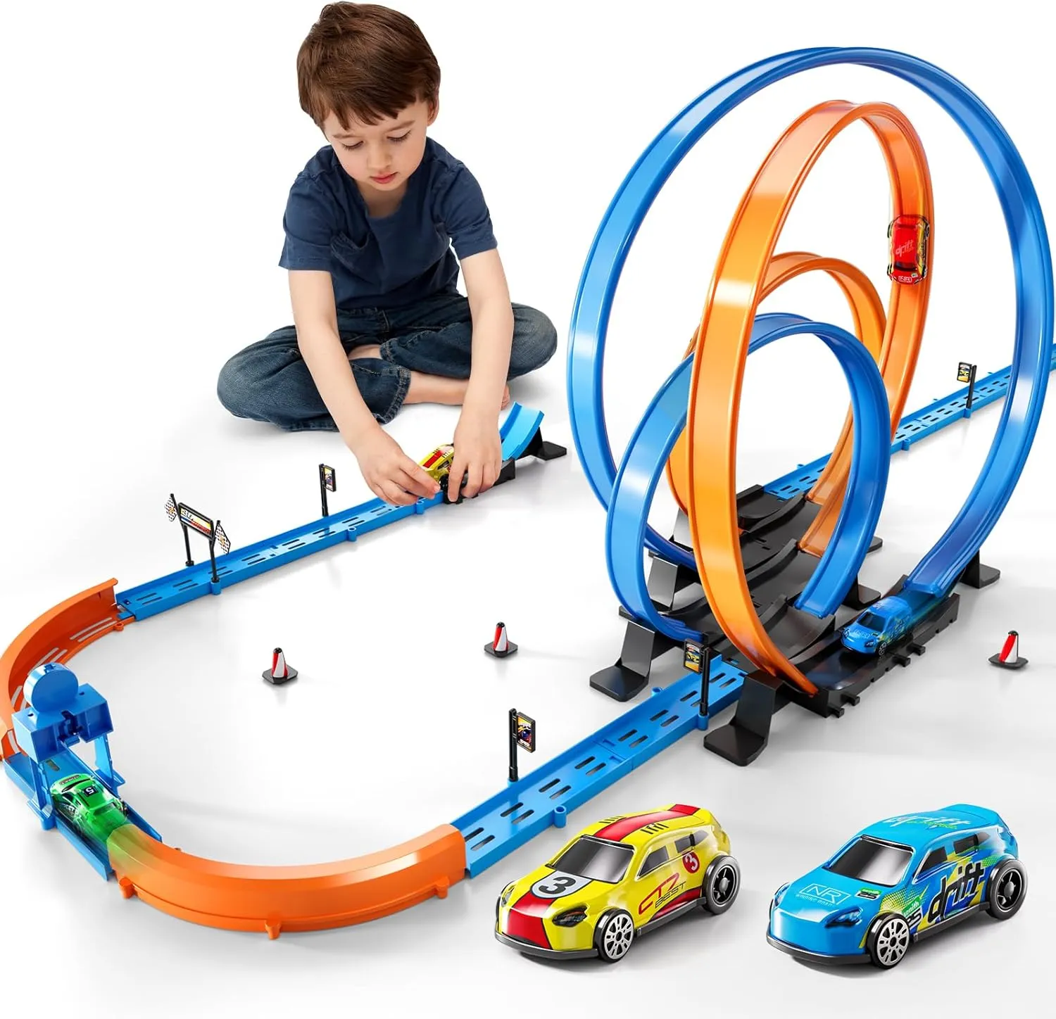 Slot Car Games Race Cars Toys for Boys Kids Age 5-7, Toy Cars Track Set with 4 Slot Cars, Loop Track and Jump Ramp, Slot Car Race Track Sets for 3 4 5 6 7 8  Year Old Boy Girl Birthday Gifts