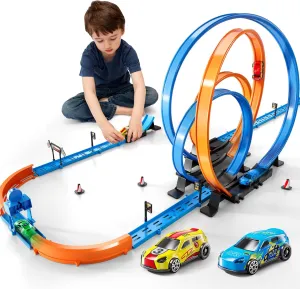 Slot Car Games Race Cars Toys for Boys Kids Age 5-7, Toy Cars Track Set with 4 Slot Cars, Loop Track and Jump Ramp, Slot Car Race Track Sets for 3 4 5 6 7 8  Year Old Boy Girl Birthday Gifts