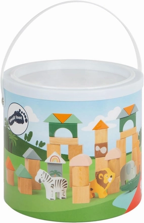 Small Foot- 50 Wooden Building Block Safari Playset- Stacking Toys for Boys and Girls Ages 12  Months-Montessori-Perfect for Birthdays and Holidays, 7.5 x 6.4 x 7.5