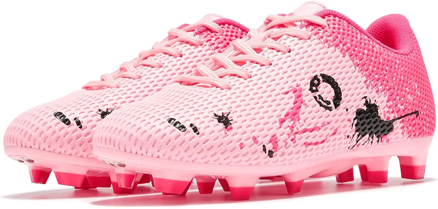 Soccer Shoes for Boys Pink Soccer Cleats Breathable Athletic Toddler Black Football Boots for Outdoor Indoor Soccer Shoes for Girls AG/FG