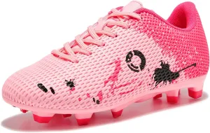 Soccer Shoes for Boys Pink Soccer Cleats Breathable Athletic Toddler Black Football Boots for Outdoor Indoor Soccer Shoes for Girls AG/FG