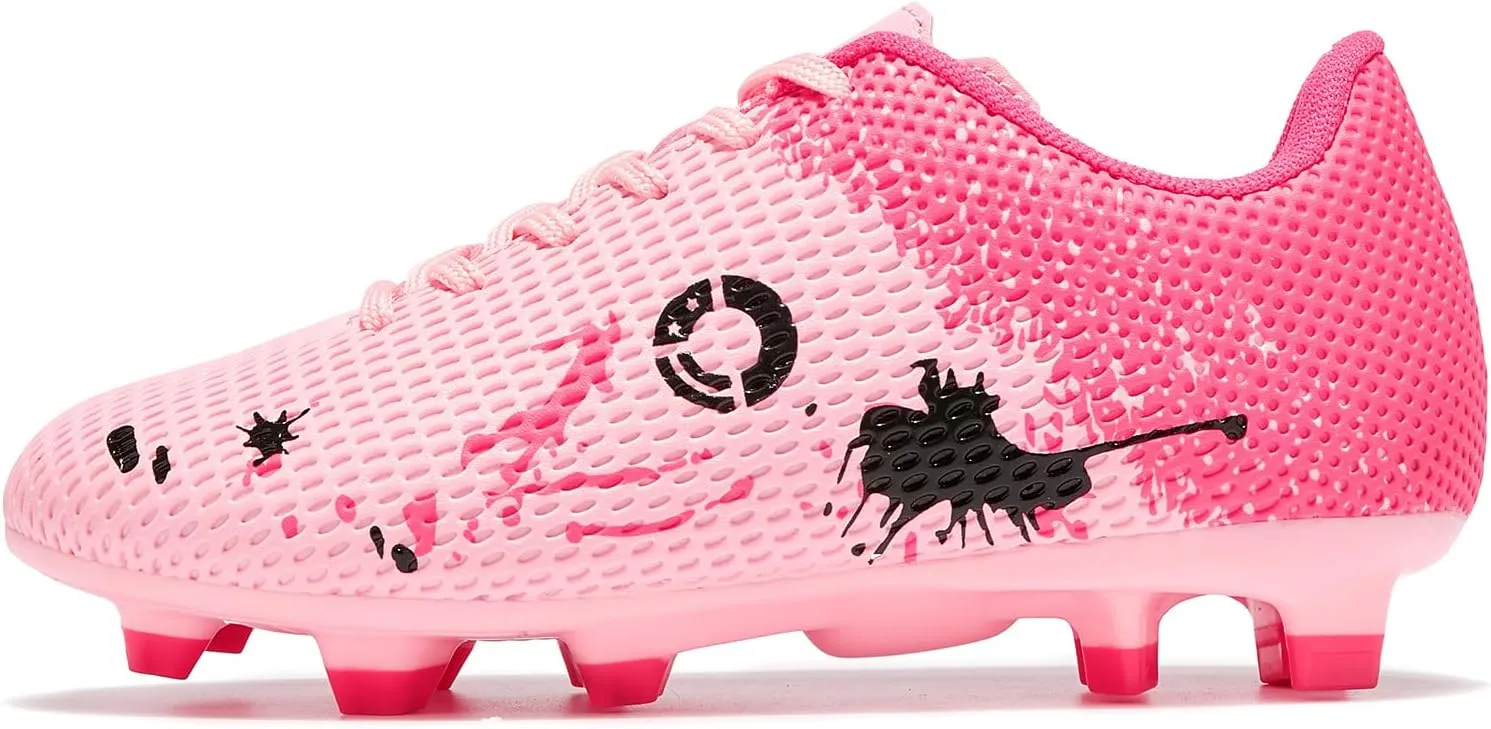 Soccer Shoes for Boys Pink Soccer Cleats Breathable Athletic Toddler Black Football Boots for Outdoor Indoor Soccer Shoes for Girls AG/FG