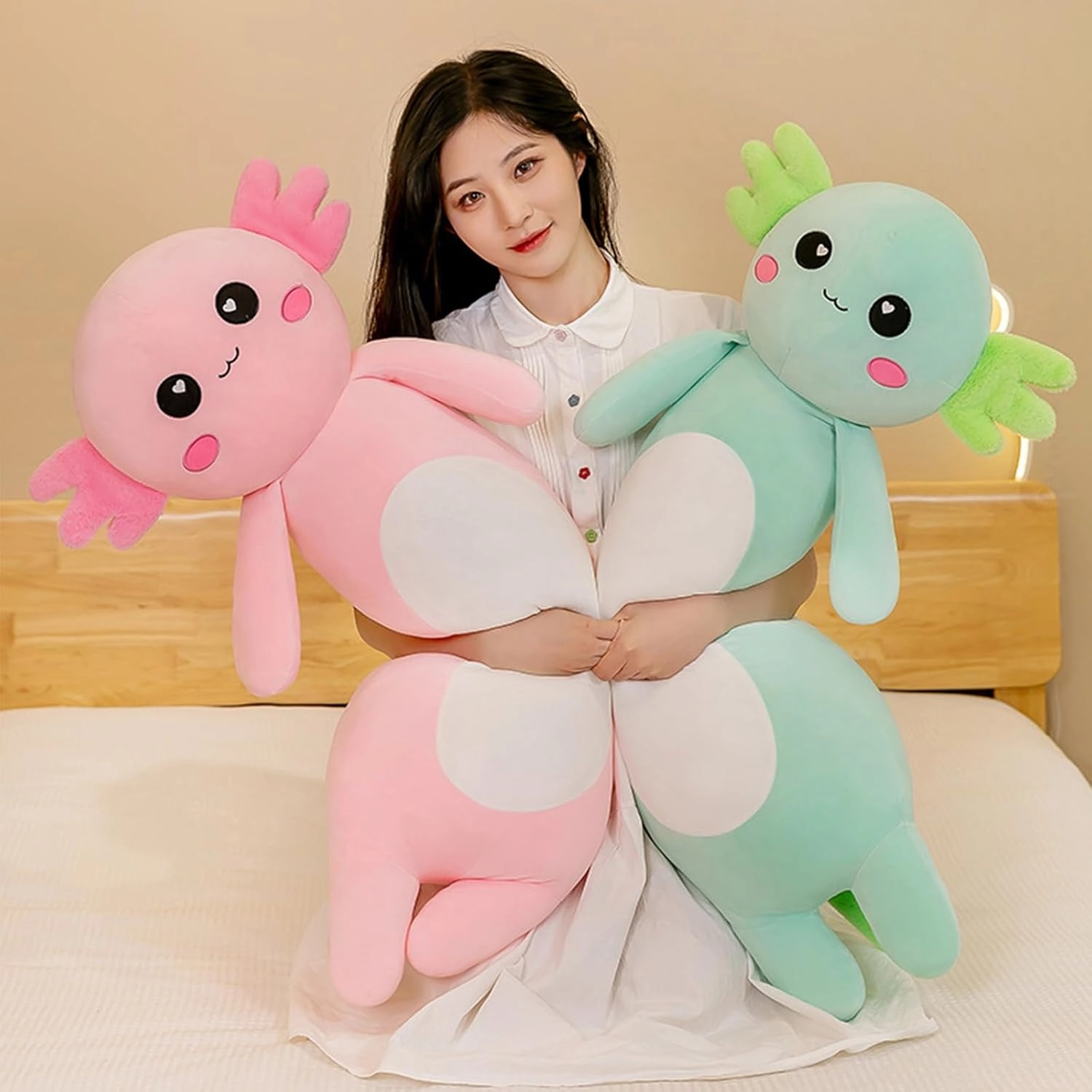Somao Long Axolotl Plush Pillow, Cute Axolotl Stuffed Animal Body Plush Soft Plushies Doll Toy for Girls Boys(65cm/25.5inch,Green)