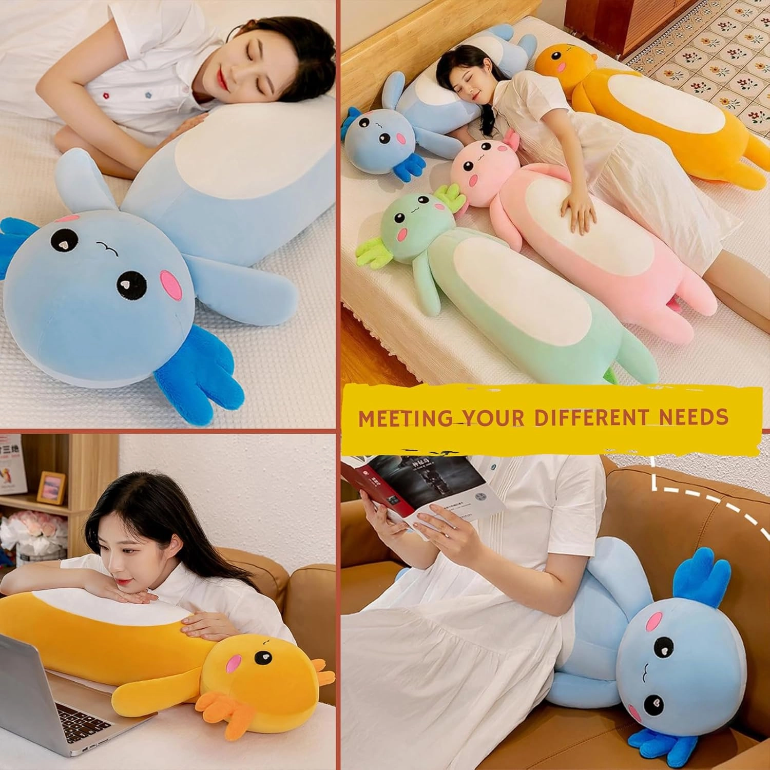 Somao Long Axolotl Plush Pillow, Cute Axolotl Stuffed Animal Body Plush Soft Plushies Doll Toy for Girls Boys(65cm/25.5inch,Green)