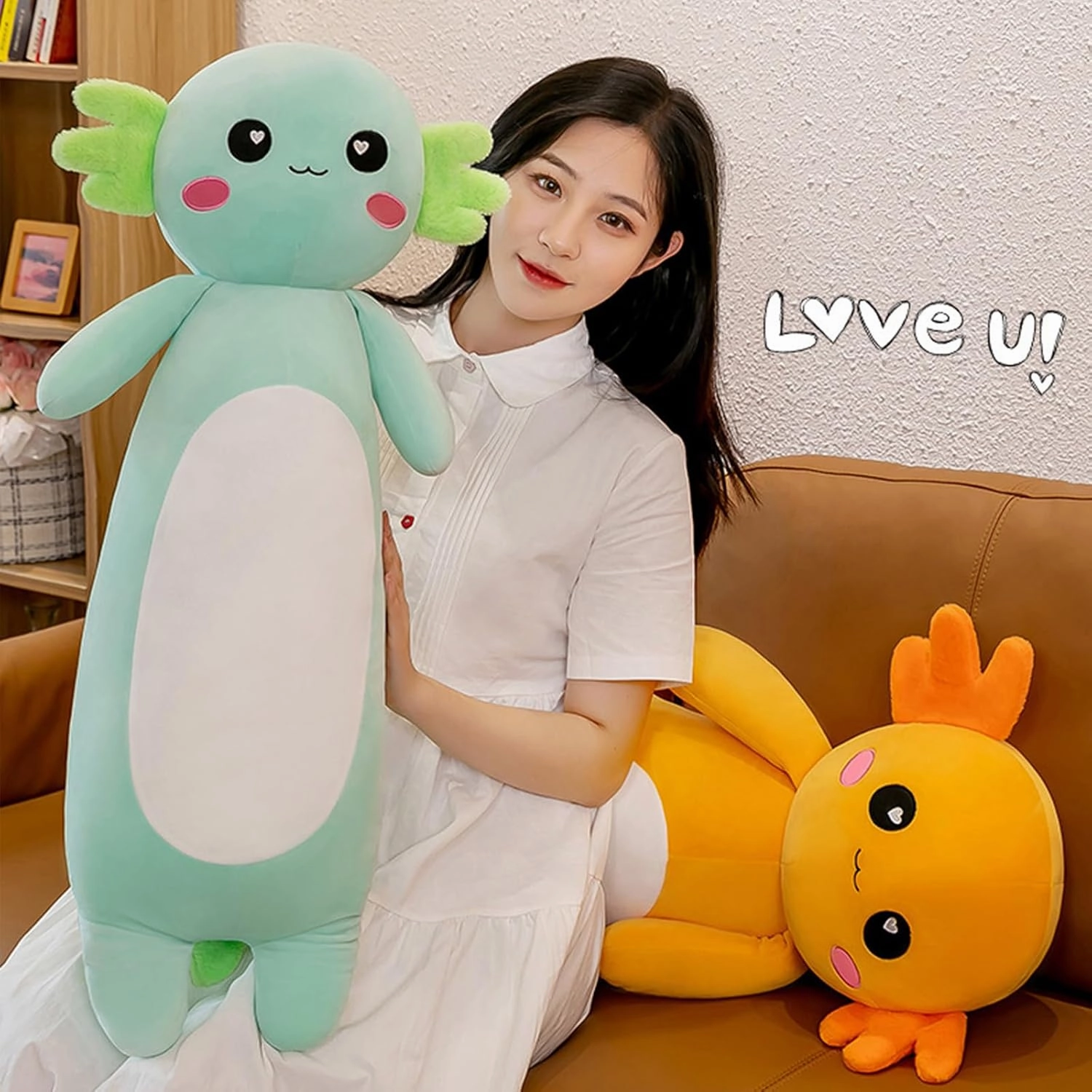 Somao Long Axolotl Plush Pillow, Cute Axolotl Stuffed Animal Body Plush Soft Plushies Doll Toy for Girls Boys(65cm/25.5inch,Green)