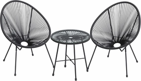 SONGMICS 3-Piece Outdoor Seating Acapulco Chair, Modern Patio Furniture Set, Glass Top Table and 2 Chairs, Indoor and Outdoor Conversation Bistro Set, Ink Black UGGF011B01