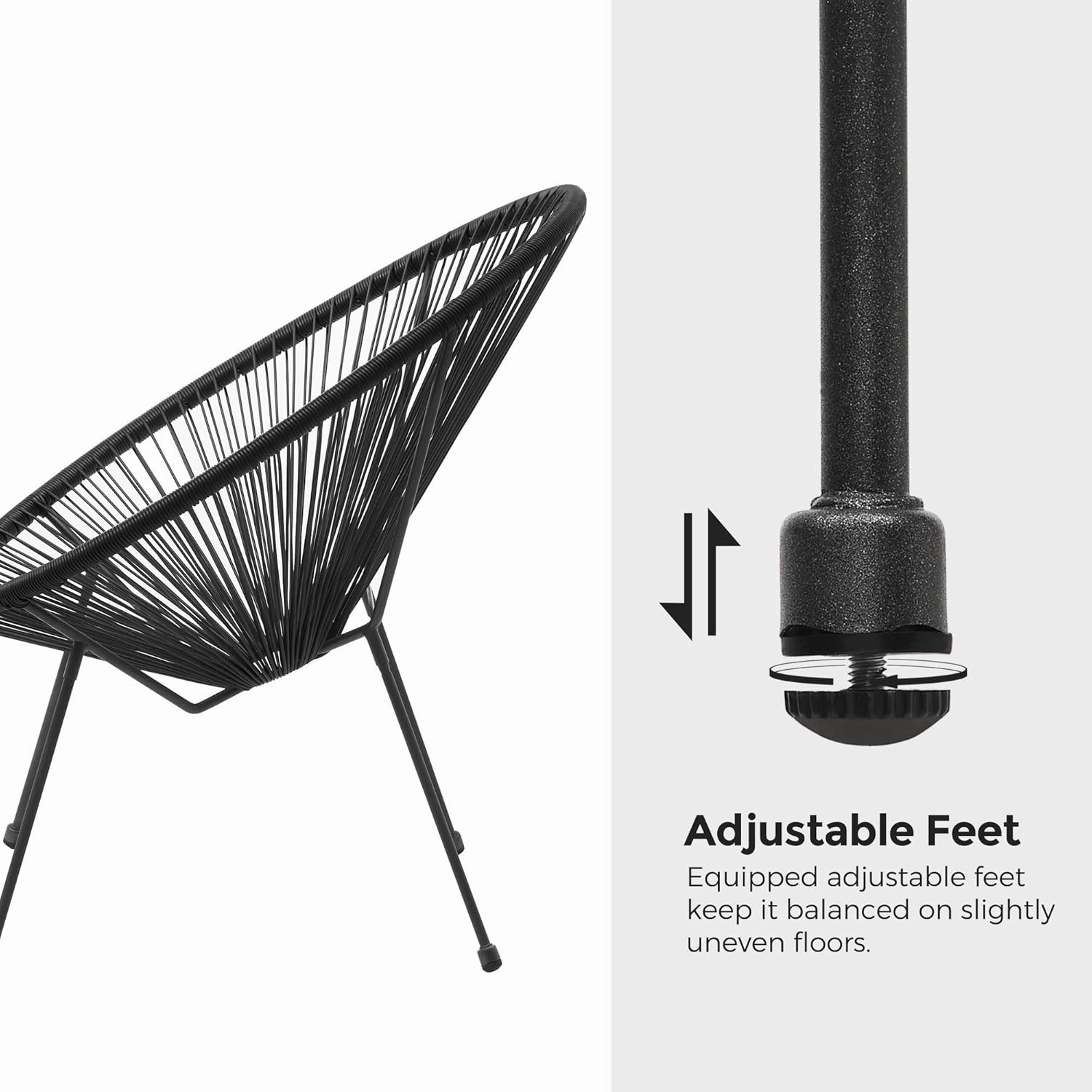 SONGMICS 3-Piece Outdoor Seating Acapulco Chair, Modern Patio Furniture Set, Glass Top Table and 2 Chairs, Indoor and Outdoor Conversation Bistro Set, Ink Black UGGF011B01
