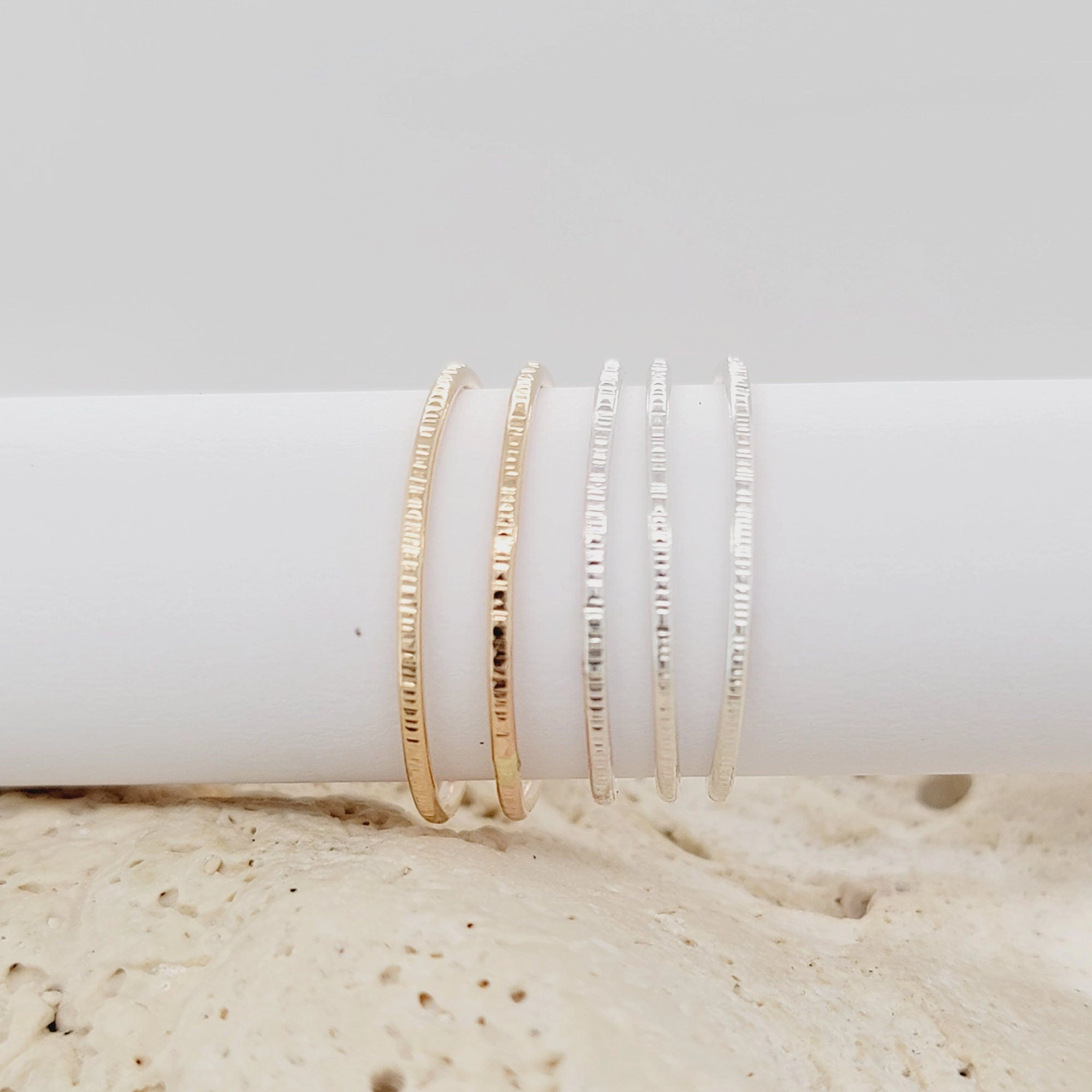 Sparkly hammered  texture stacking rings - Stacking ring - stackable rings - CG476R. Starts at