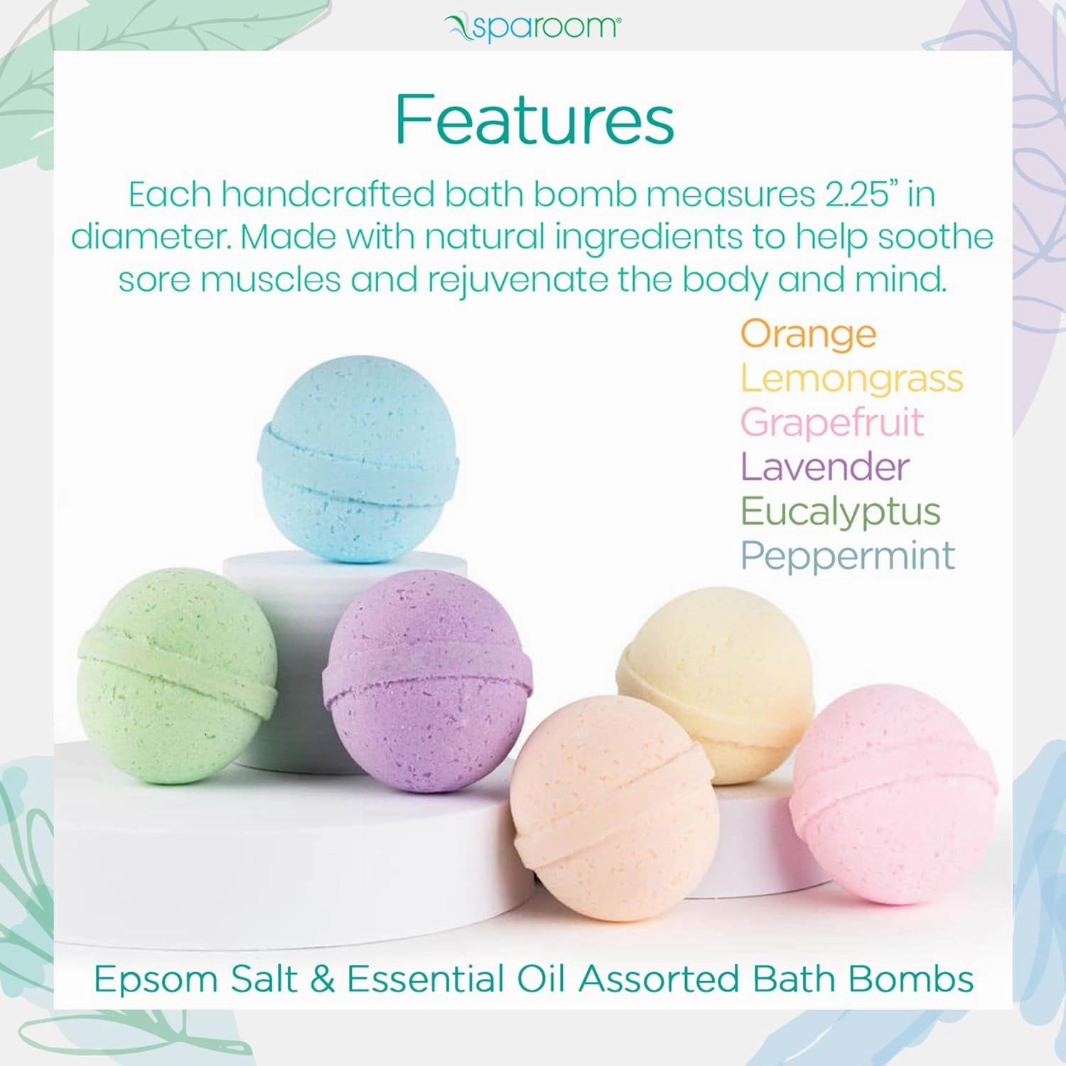 SpaRoom Soothe and Relax Handmade Natural Essential Oil Aromatherapy Bath Bombs, Set of 6, Spa Collection