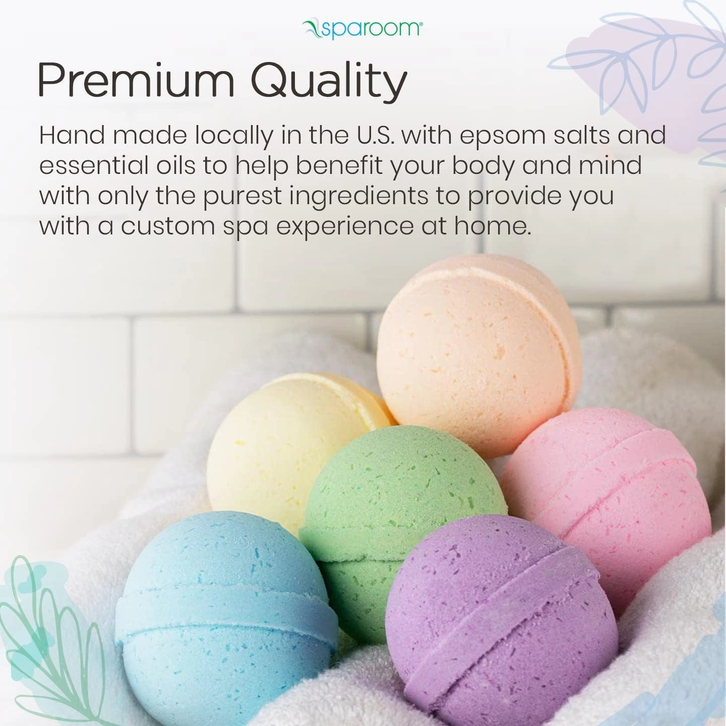 SpaRoom Soothe and Relax Handmade Natural Essential Oil Aromatherapy Bath Bombs, Set of 6, Spa Collection
