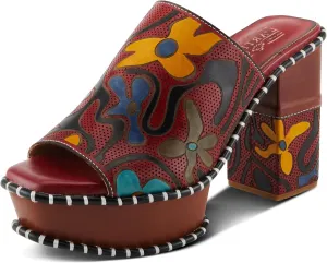 Spring Step L'Artiste Women's COLOSSAL Retro Platform Slides - Hand-Painted Flower Design, Leather-Wrapped Heel