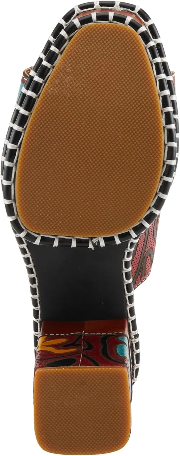 Spring Step L'Artiste Women's COLOSSAL Retro Platform Slides - Hand-Painted Flower Design, Leather-Wrapped Heel