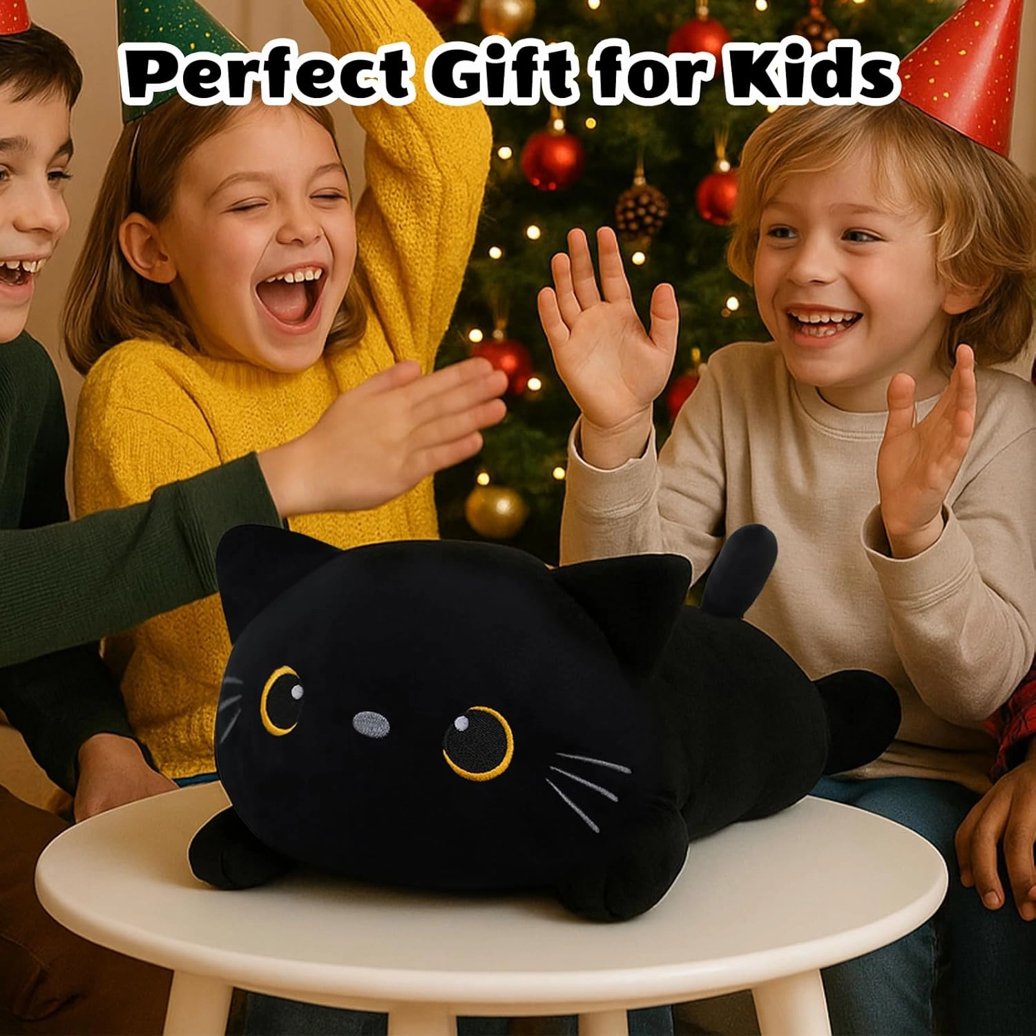 SQEQE Black Cat Mommy Stuffed Animal with 4 Babies Cat in her Tummy, Cute Black Cat Plush Toys for Kids, Gifts Ideal for Christmas, Valentine's, Birthday