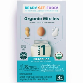 Stage 1 Mix-ins – Safe & Easy Early Allergen Introduction for Babies 4  Months, Mix with Breastmilk, Formula & Baby Food, With 3 Top Allergens: Organic Peanuts, Milk & Eggs By Ready Set Food!(30 Days)