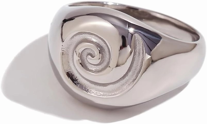 Stainless Steel Nautilus Signet Ring for Women Men Unisex 18K Gold Plating Statement Jewelry Gifts