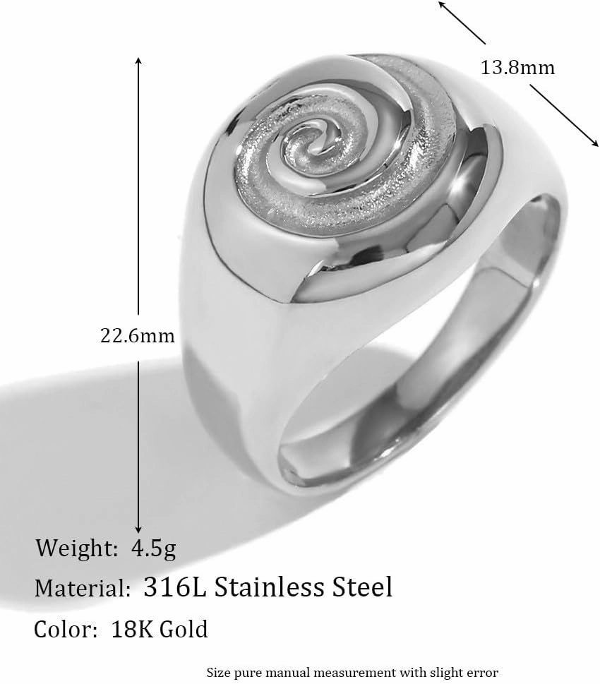 Stainless Steel Nautilus Signet Ring for Women Men Unisex 18K Gold Plating Statement Jewelry Gifts