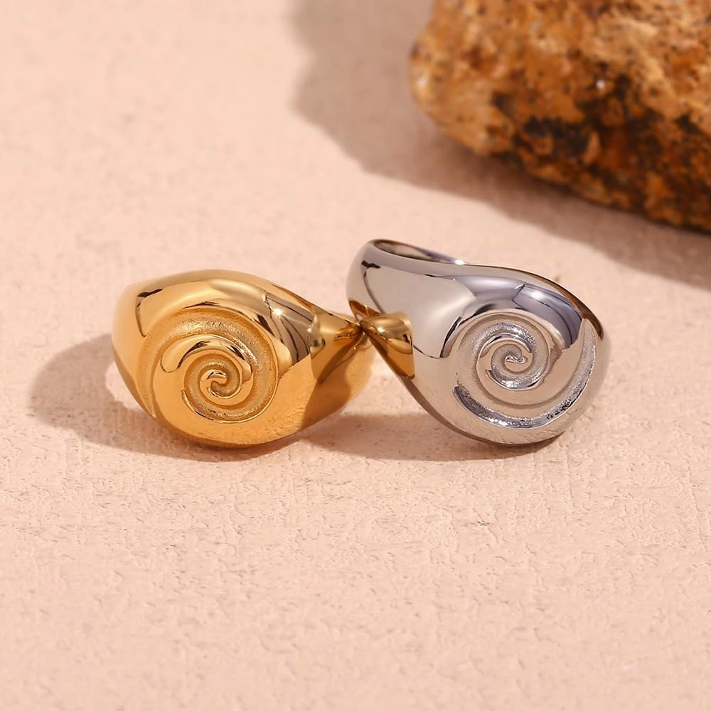 Stainless Steel Nautilus Signet Ring for Women Men Unisex 18K Gold Plating Statement Jewelry Gifts